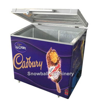 Ice cream freezer with hinged glass door