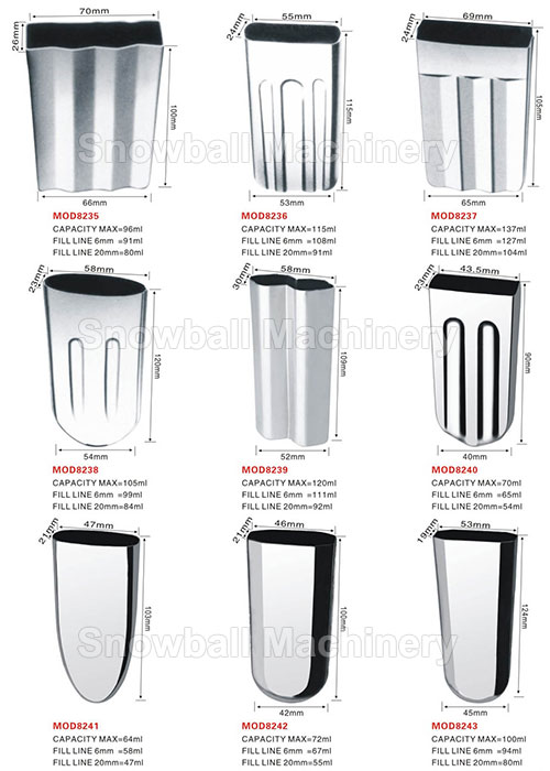 High quality stainless steel ice cream molds MOD8235-8243