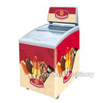 Small sliding curved glass top door ice cream freezer with light box
