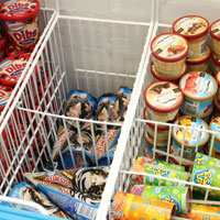 ice cream in ice cream parlor freezer
