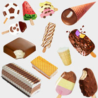 extruded ice cream, magnum stick, funny face, special stick ice cream, waffle cup, ball cone, sandwich ice cream, wave log, cake ice cream